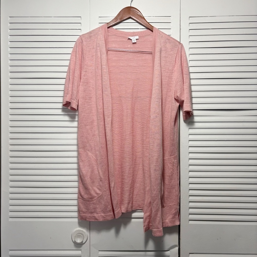 J Jill Blush Pink Short Sleeve Linen Blend Lightweight Knit Cardigan Size XSP